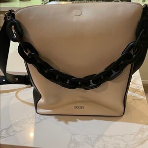 DKNY Elegant Cream and Black Shoulder Bag